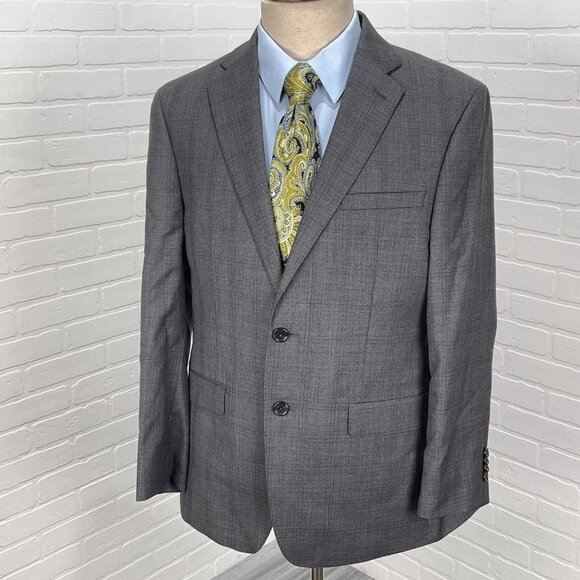 Bruno Piattelli Ticknors Blazer Men 42S Gray Blue Plaid Wool Classic Suit Jacket - Picture 2 of 15